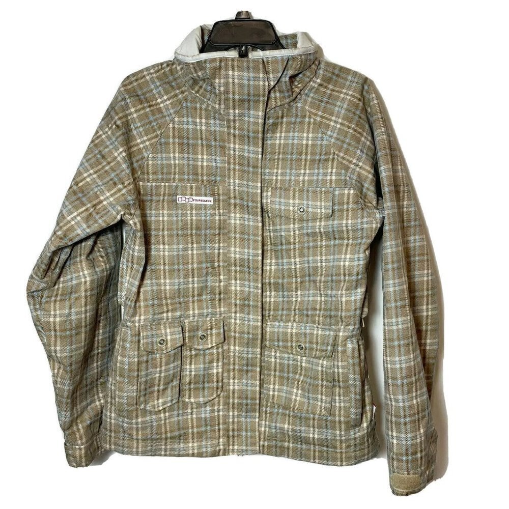 Foursquare Women Peterson Plaid‎ Snowboard Ski Jacket Limited Edition Grey L Zip